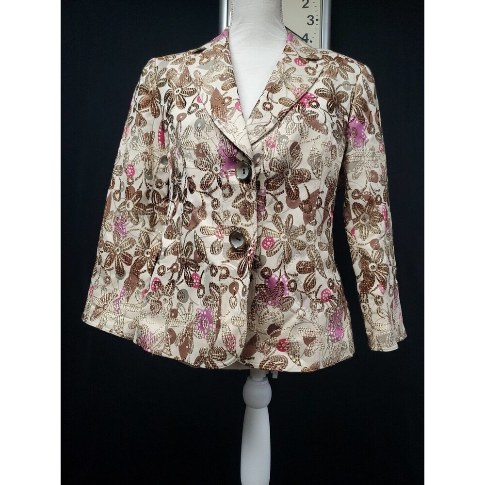 Lafayette 148 Floral Brocade Multicolor 2 Button Jacket Blazer 3/4 Sleeve Sz 10